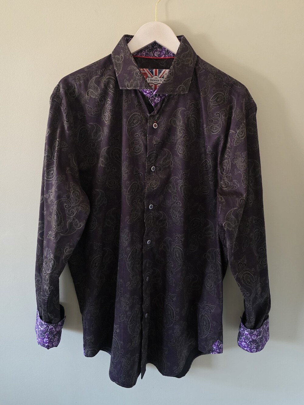 NWOT 7 Downie St. London Couture Paisley Flip Cuff Dress Shirt Size XL Retro